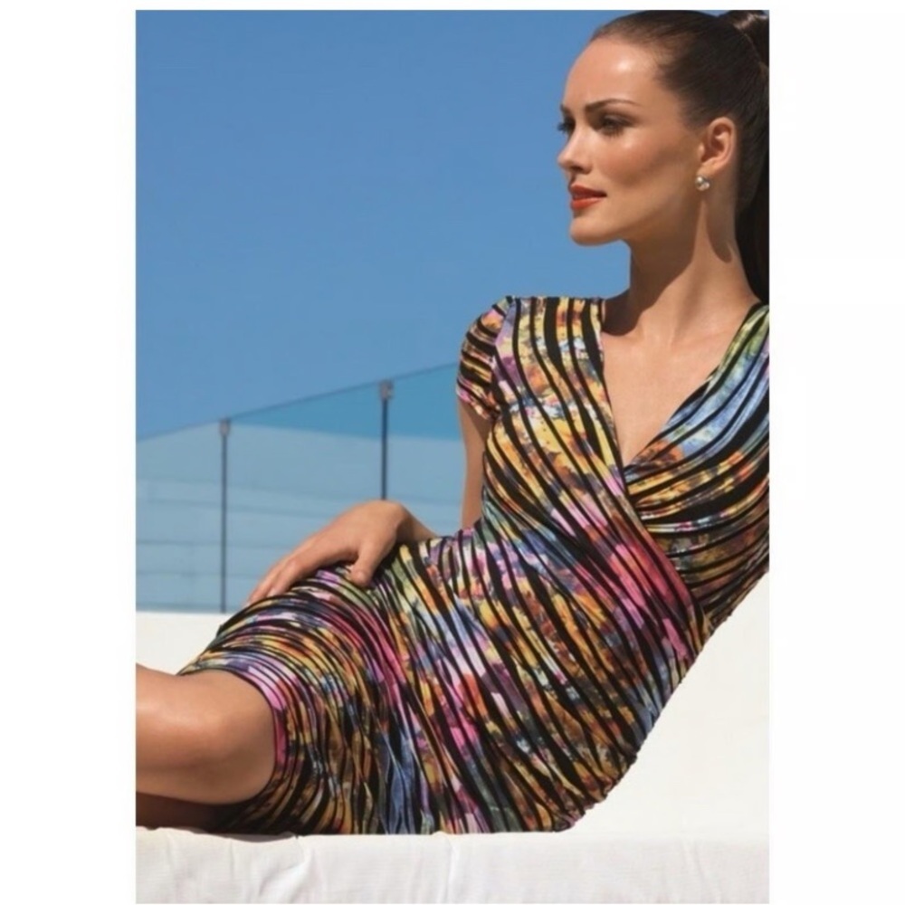 Joseph Ribkoff Wrap Dress Reversible Striped V Neck Size 8 Multi Colour